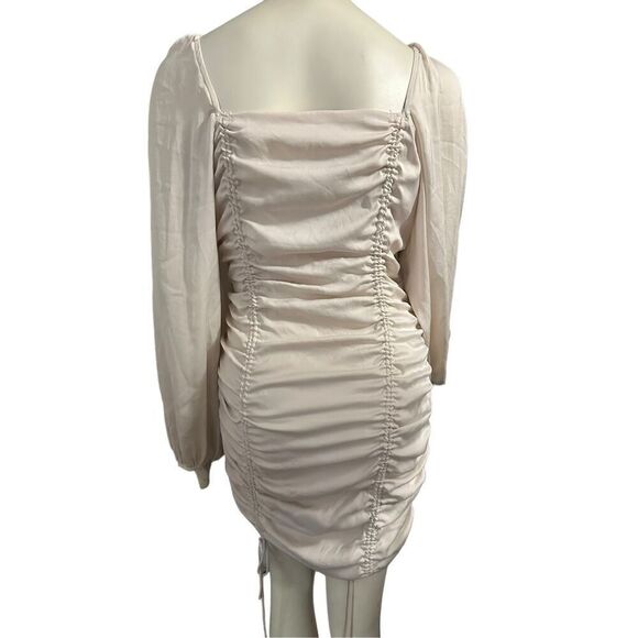 Women's Smocked Long Sleeve Squareneck Ruched Back Mini Dress Tan Large - Picture 2 of 6